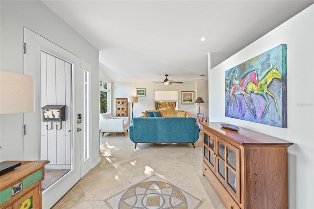 living room featuring ceiling fan