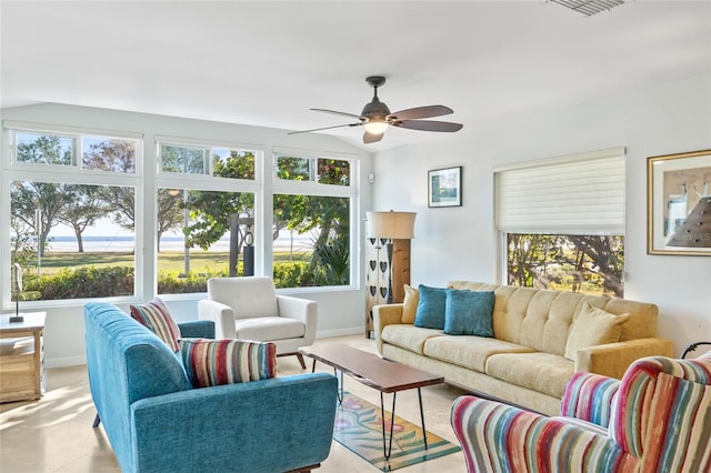 living room featuring ceiling fan