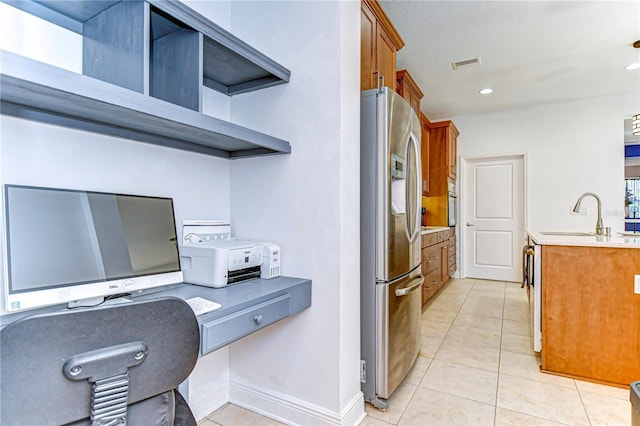 tiled office with sink