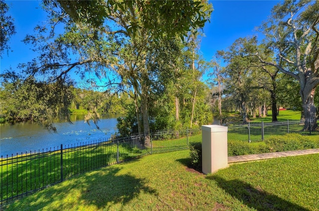 view of yard with a water view