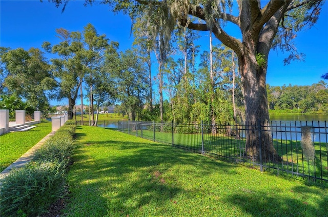 view of yard with a water view