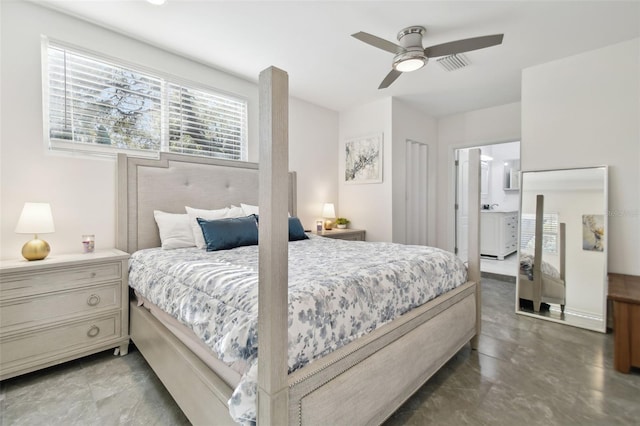 bedroom featuring ceiling fan