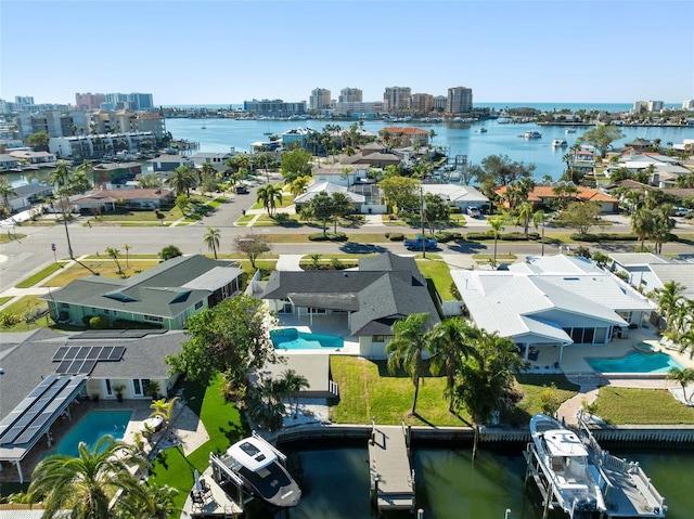 bird's eye view featuring a water view