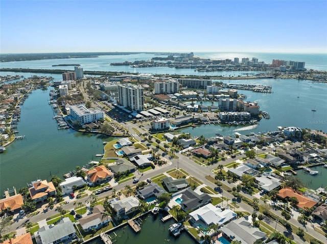 475 Island Way, Clearwater Beach, FL 33767 - aerial view of property and surrounding area featuring nearby urban area and a large body of water