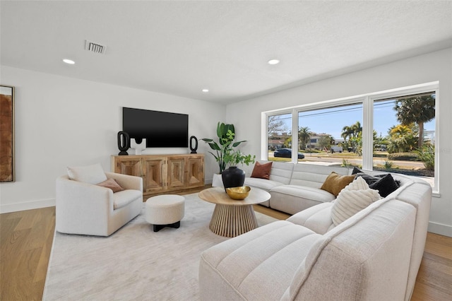 living room with light hardwood / wood-style flooring