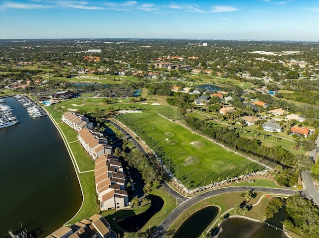 bird's eye view featuring a water view