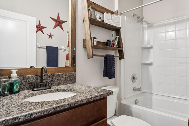 full bathroom featuring vanity, shower / bathtub combination, and toilet