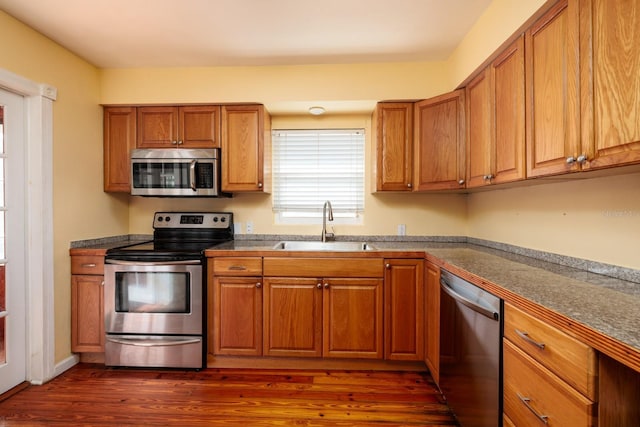 kitchen featuring sink, dark hardwood / wood-style floors, and appliances with stainless steel finishes