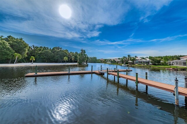 dock area with a water view