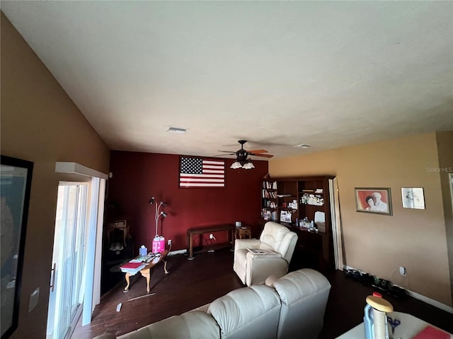13404 Hampton Park Ct, Fort Myers, FL 33913 - living room featuring wood finished floors, ceiling fan, and baseboards