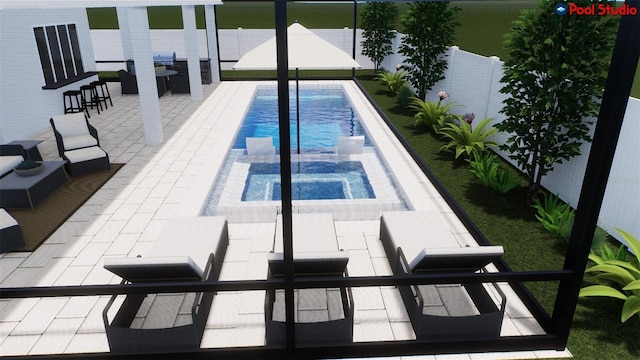 view of swimming pool featuring a patio