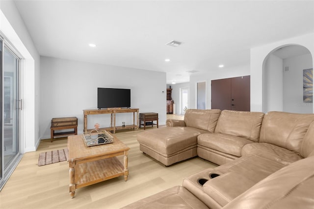 living room with light wood-type flooring