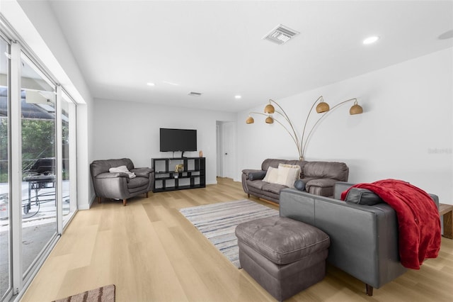 living room with light wood-type flooring