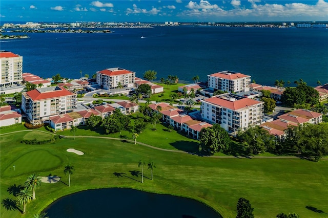 aerial view with a water view