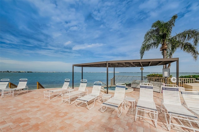 view of patio / terrace featuring a water view