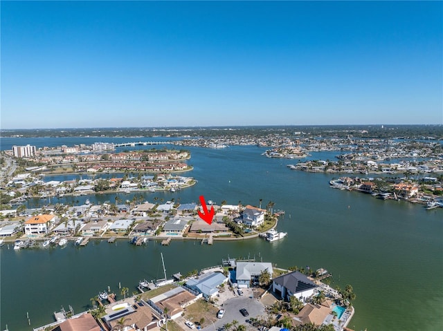 15 Marina Ter, Treasure Island, FL 33706 - aerial overview of property's location featuring a nearby body of water and nearby suburban area