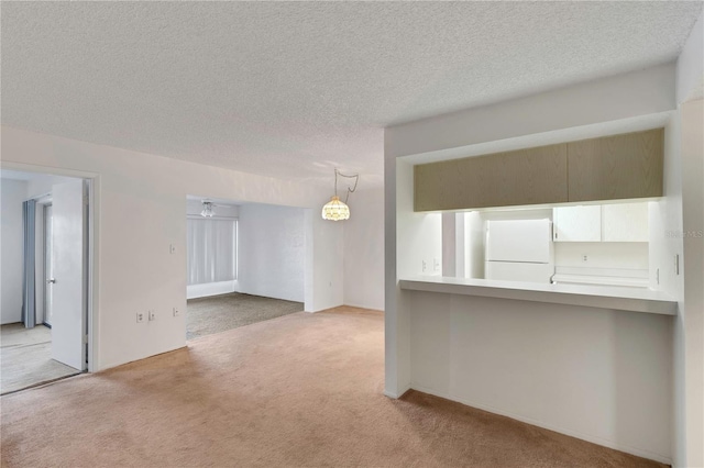 unfurnished room featuring light carpet, ceiling fan, and a textured ceiling