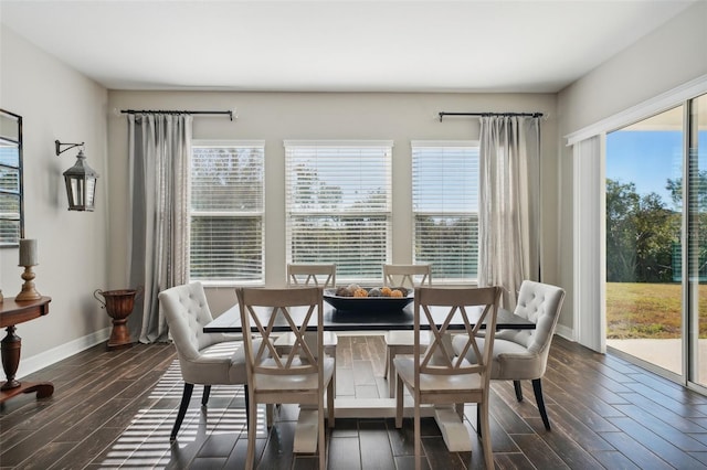 dining space featuring a wealth of natural light and dark wood-type flooring