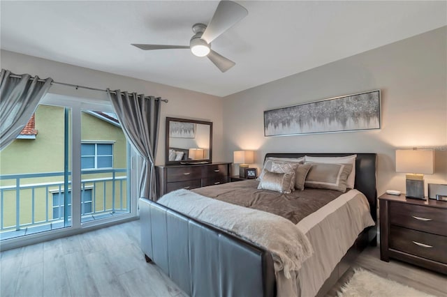 bedroom featuring light hardwood / wood-style flooring and ceiling fan