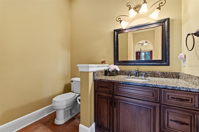 bathroom with tile patterned flooring, vanity, and toilet