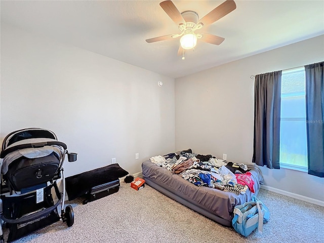 bedroom with carpet flooring and ceiling fan