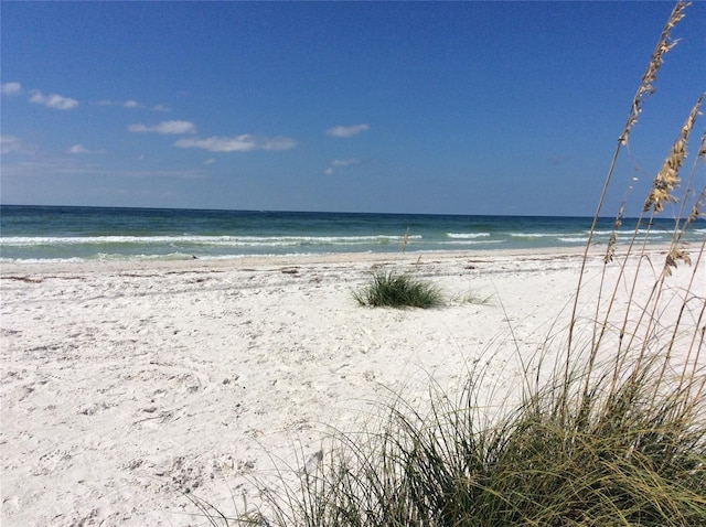 view of water feature with a beach view