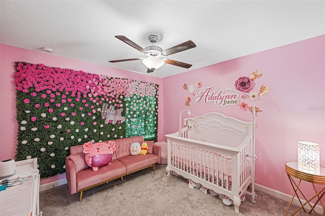 11321 Chilly Water Ct, Riverview, FL 33569 - bedroom featuring carpet flooring, a ceiling fan, baseboards, and a textured ceiling