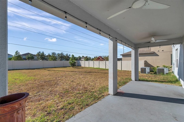11321 Chilly Water Ct, Riverview, FL 33569 - view of yard with ceiling fan, a patio, and central AC
