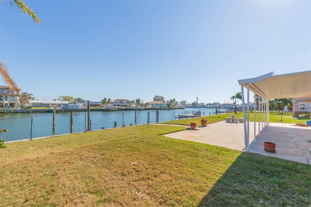 view of yard with a water view