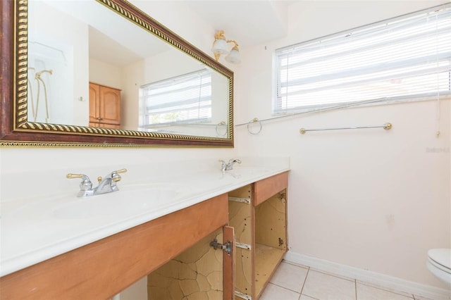 bathroom featuring tile patterned flooring, vanity, toilet, and a wealth of natural light