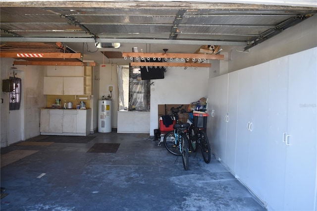 garage featuring water heater