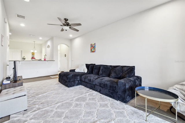 living room with ceiling fan