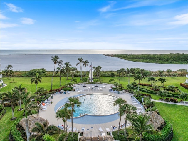 bird's eye view featuring a water view