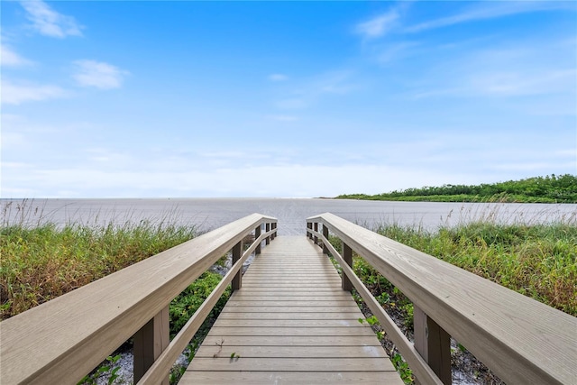 view of dock with a water view