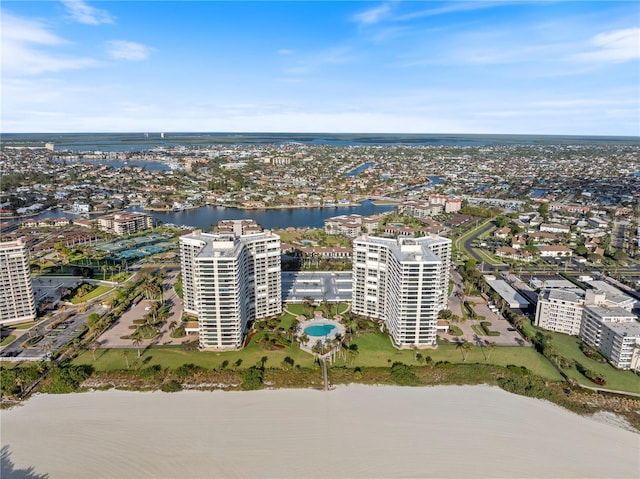 aerial view with a water view