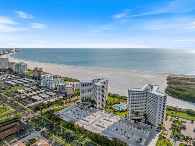 aerial view with a beach view and a water view