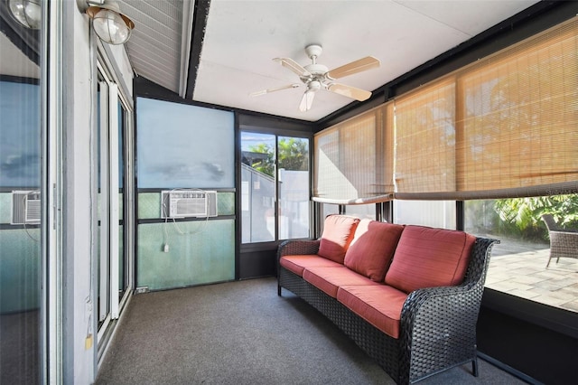 sunroom / solarium with ceiling fan and cooling unit