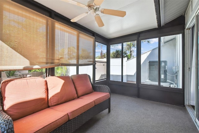 sunroom / solarium with ceiling fan