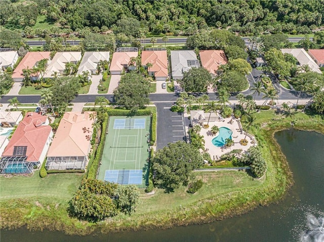 aerial view with a water view