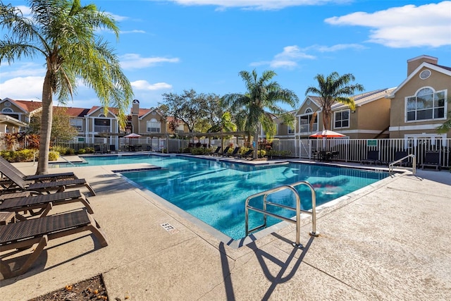 view of swimming pool featuring a patio