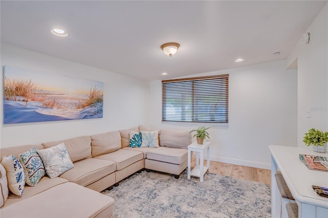 living room featuring light wood-type flooring