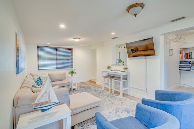 living room with light wood-type flooring