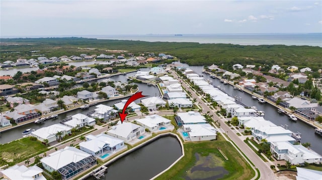 bird's eye view featuring a water view