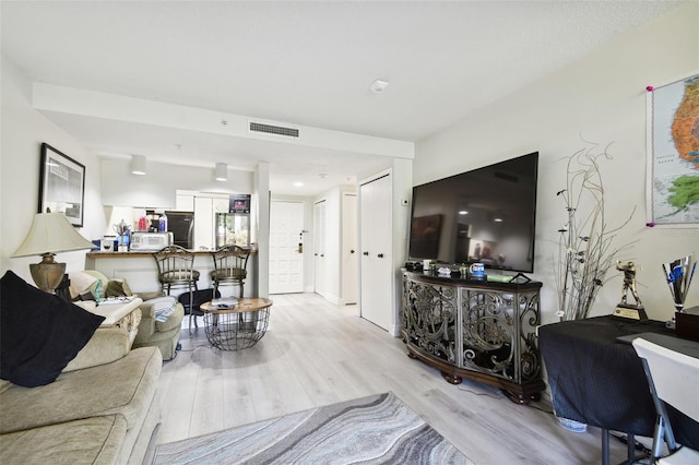 living room with light hardwood / wood-style flooring