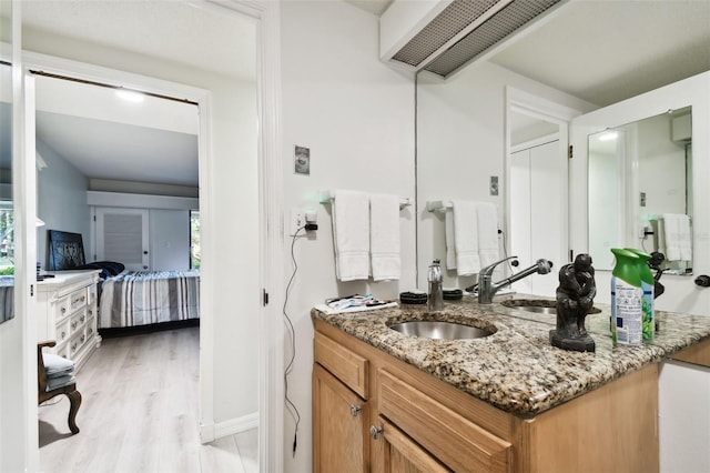 bathroom with hardwood / wood-style floors and vanity