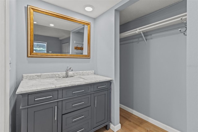 bathroom featuring vanity and wood-type flooring