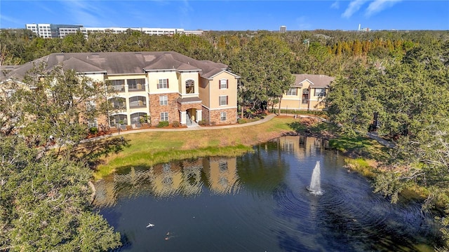 aerial view with a water view