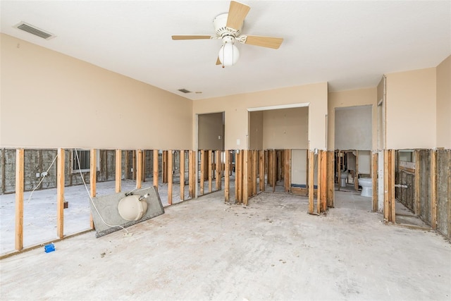 interior space featuring ceiling fan