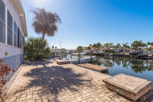 view of dock with a water view