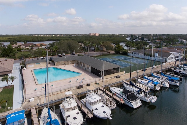 aerial view with a water view